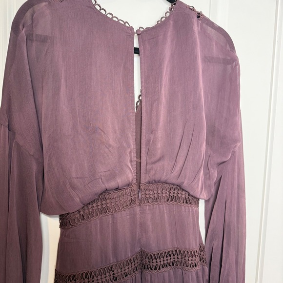 ASOS DESIGN Plum Purple Crochet Lace Insert Midi Dress Long Sleeve Boho Size 6 - Picture 6 of 6